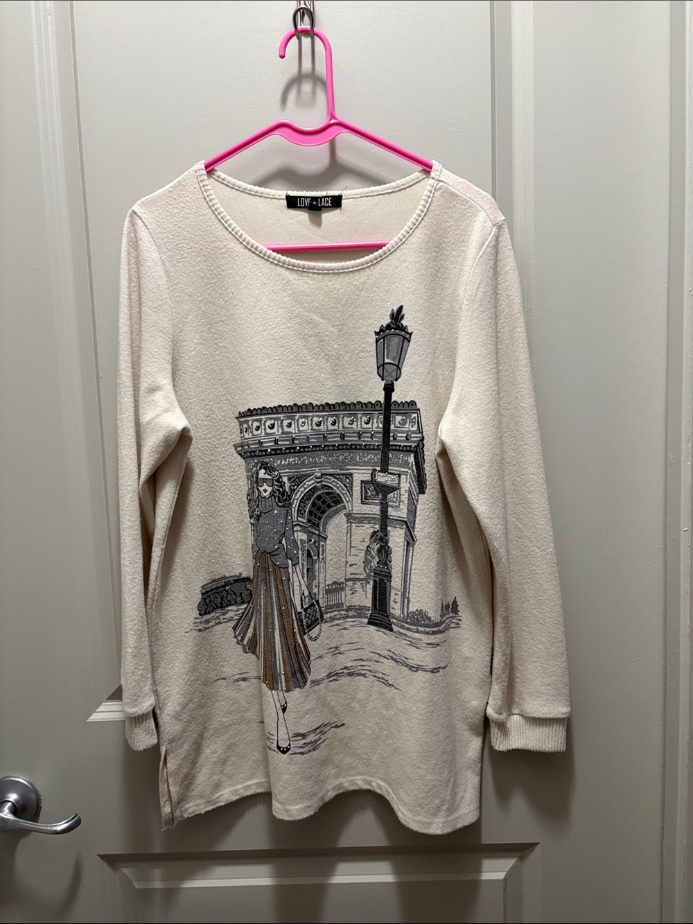Cream Graphic Scoop Neck Sweater